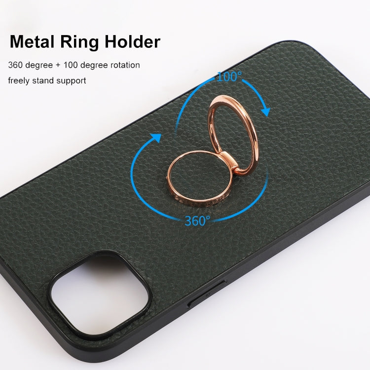 For iPhone 14 Plus Litchi Texture Magnetic Phone Case with Ring Holder