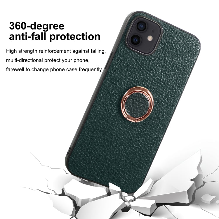 For iPhone 14 Plus Litchi Texture Magnetic Phone Case with Ring Holder