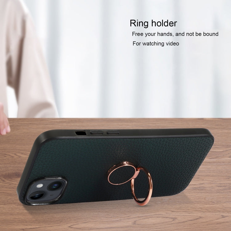 For iPhone 14 Plus Litchi Texture Magnetic Phone Case with Ring Holder