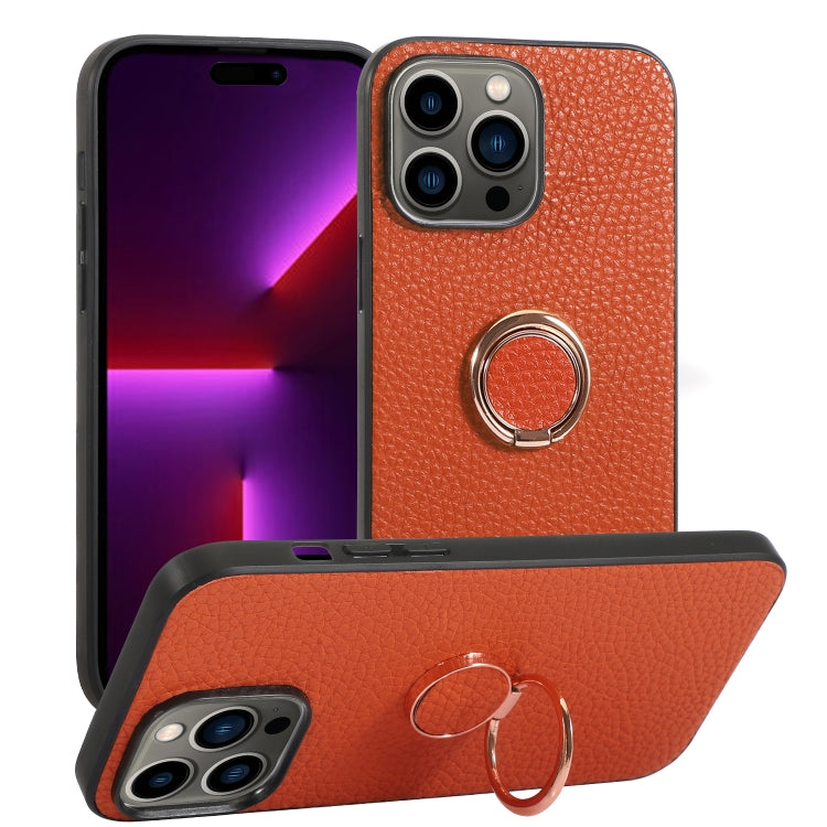 For iPhone 14 Pro Litchi Texture Magnetic Phone Case with Ring Holder