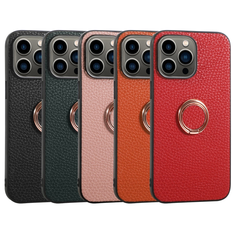 For iPhone 14 Pro Litchi Texture Magnetic Phone Case with Ring Holder