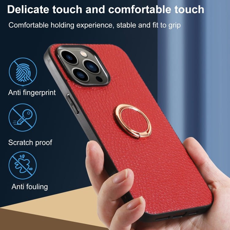 For iPhone 14 Pro Litchi Texture Magnetic Phone Case with Ring Holder