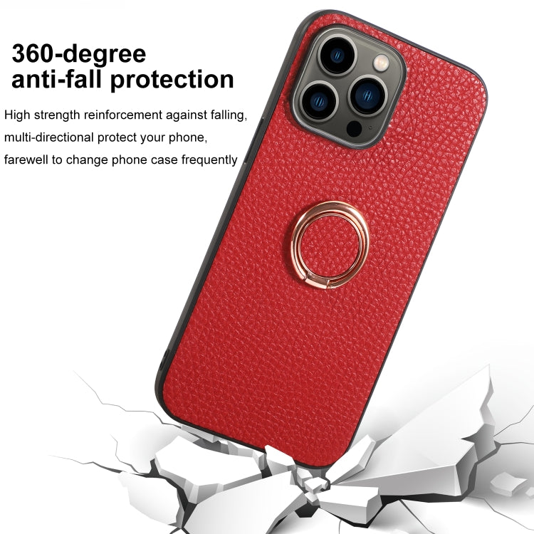 For iPhone 14 Pro Litchi Texture Magnetic Phone Case with Ring Holder
