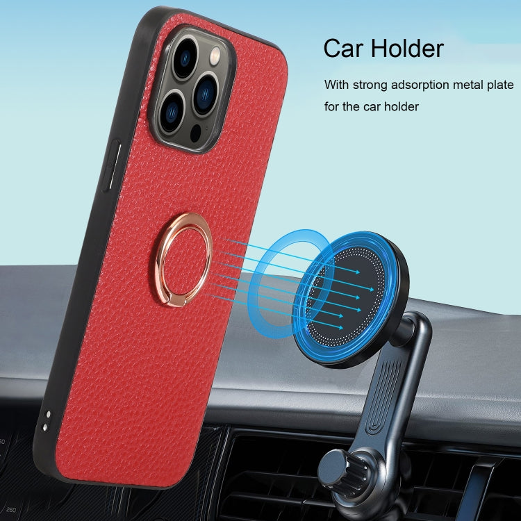 For iPhone 14 Pro Litchi Texture Magnetic Phone Case with Ring Holder