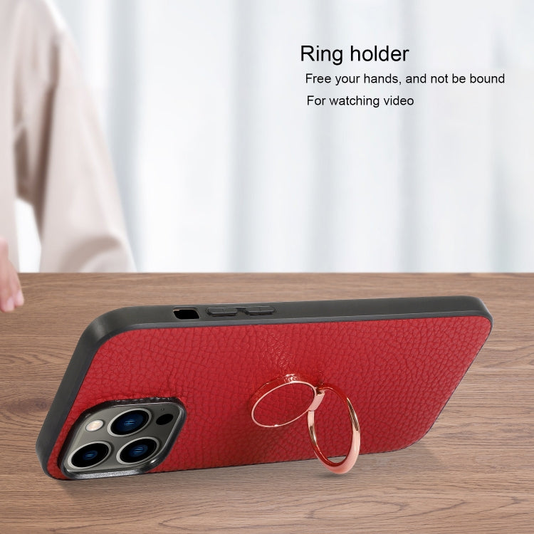 For iPhone 14 Pro Litchi Texture Magnetic Phone Case with Ring Holder