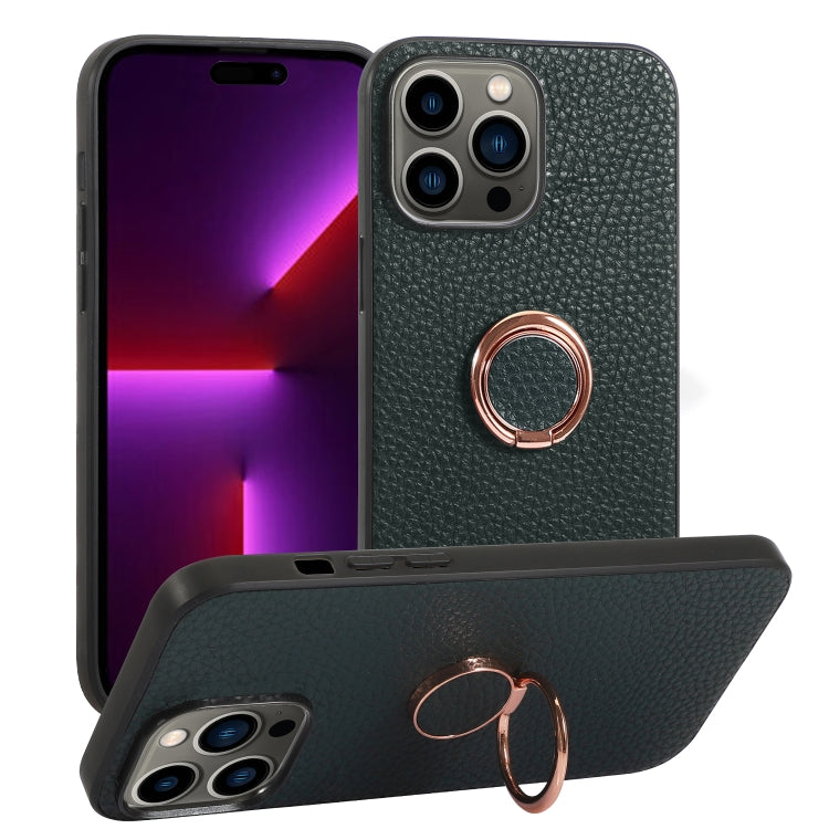 For iPhone 14 Pro Max Litchi Texture Magnetic Phone Case with Ring Holder