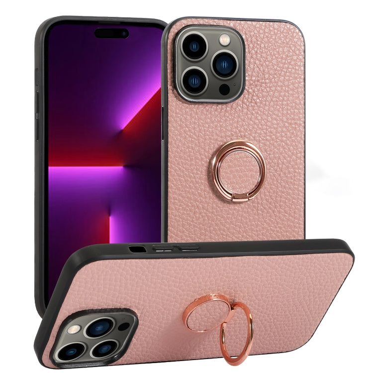 For iPhone 14 Pro Max Litchi Texture Magnetic Phone Case with Ring Holder