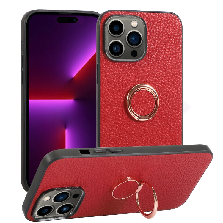 For iPhone 14 Pro Max Litchi Texture Magnetic Phone Case with Ring Holder