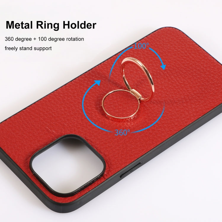 For iPhone 14 Pro Max Litchi Texture Magnetic Phone Case with Ring Holder