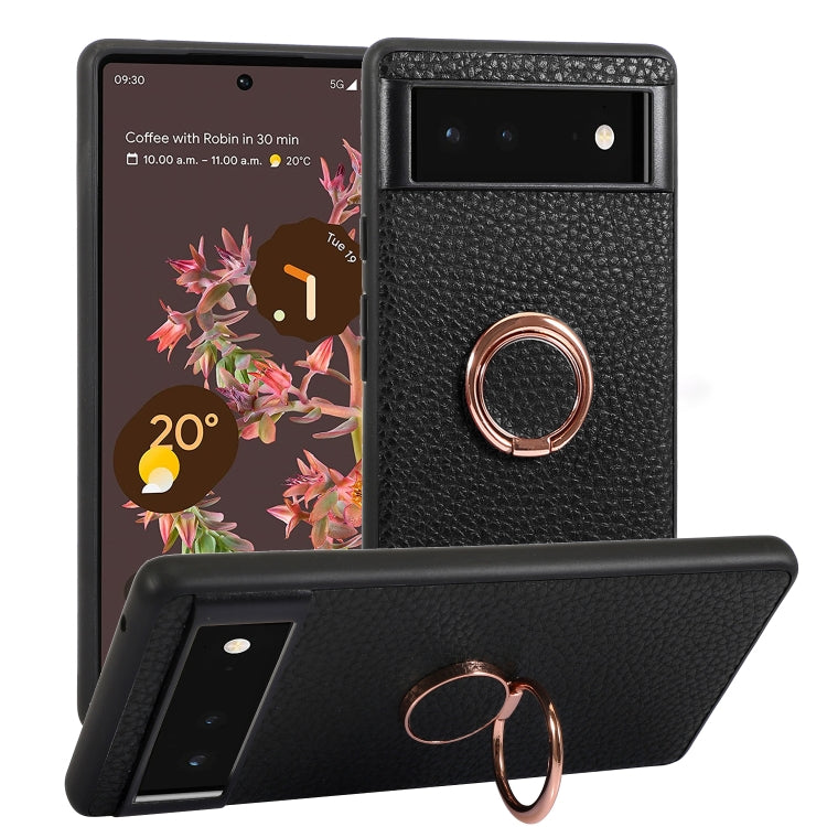 For Google Pixel 6 Litchi Texture Magnetic Phone Case with Ring Holder