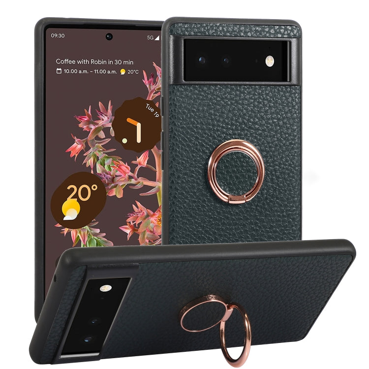 For Google Pixel 6 Litchi Texture Magnetic Phone Case with Ring Holder