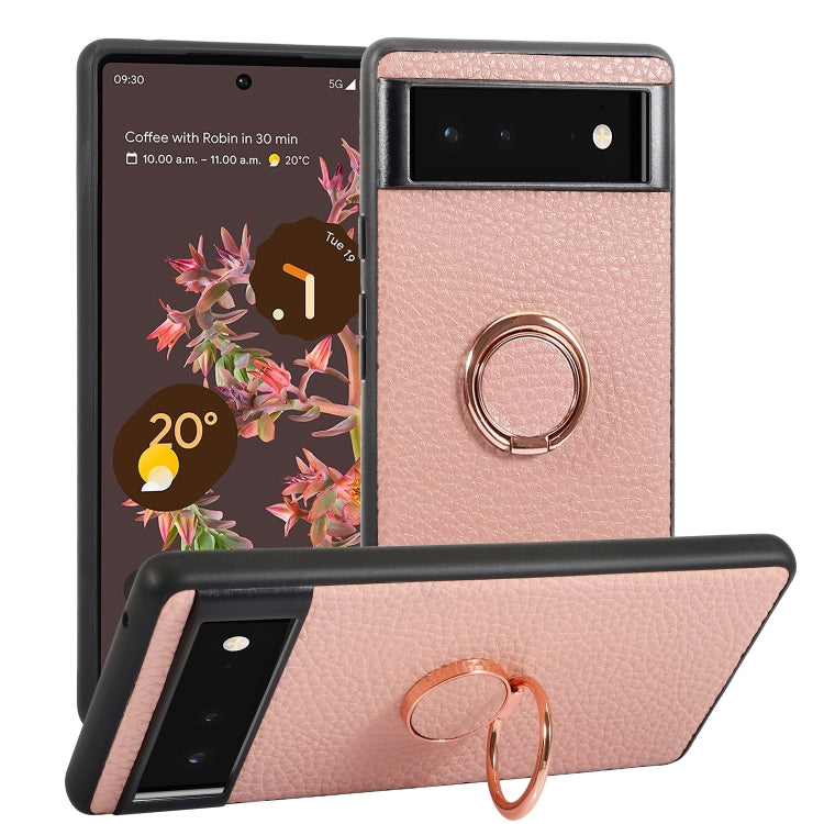 For Google Pixel 6 Litchi Texture Magnetic Phone Case with Ring Holder