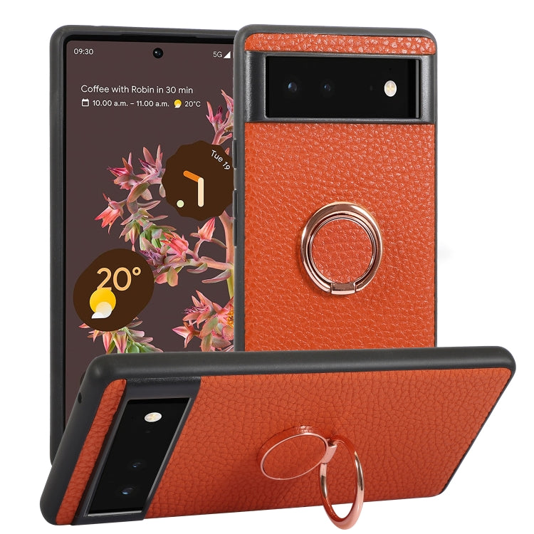 For Google Pixel 6 Litchi Texture Magnetic Phone Case with Ring Holder