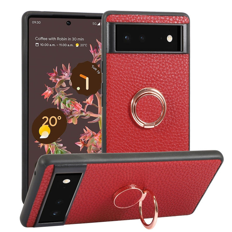 For Google Pixel 6 Litchi Texture Magnetic Phone Case with Ring Holder