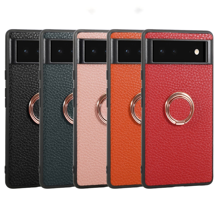 For Google Pixel 6 Litchi Texture Magnetic Phone Case with Ring Holder