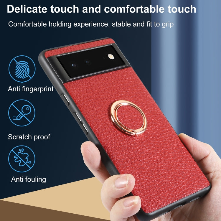 For Google Pixel 6 Litchi Texture Magnetic Phone Case with Ring Holder