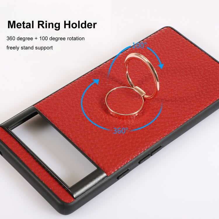 For Google Pixel 6 Litchi Texture Magnetic Phone Case with Ring Holder