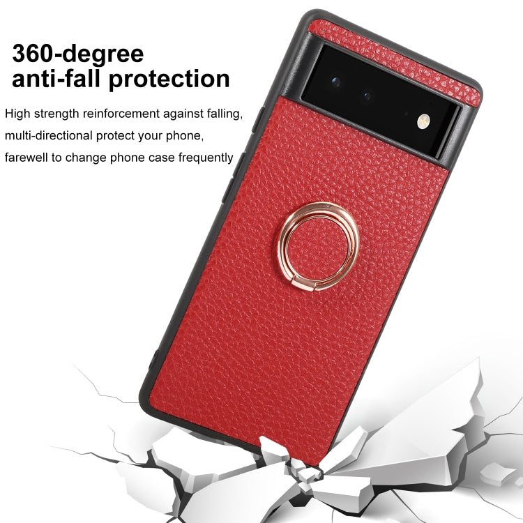 For Google Pixel 6 Litchi Texture Magnetic Phone Case with Ring Holder