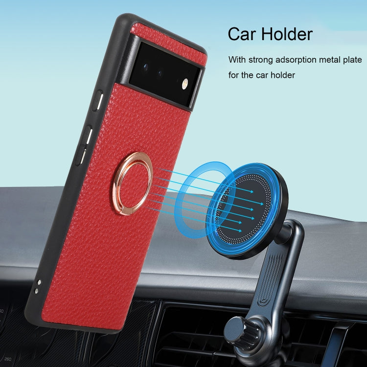 For Google Pixel 6 Litchi Texture Magnetic Phone Case with Ring Holder
