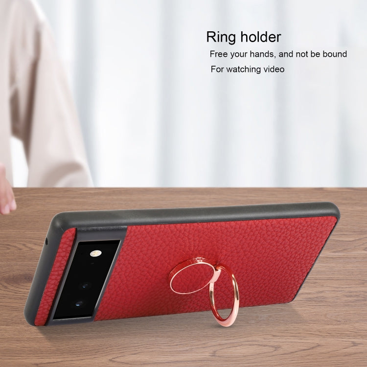 For Google Pixel 6 Litchi Texture Magnetic Phone Case with Ring Holder