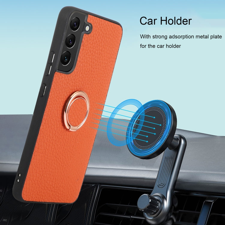 For Samsung Galaxy S22 5G Litchi Texture Magnetic Phone Case with Ring Holder