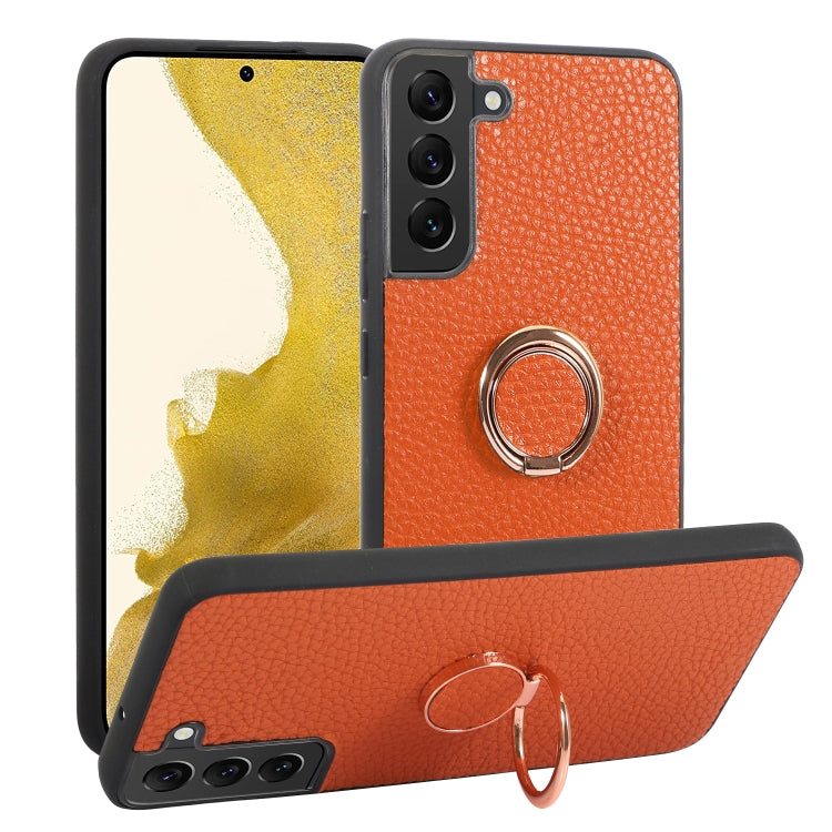 For Samsung Galaxy S22+ 5G Litchi Texture Magnetic Phone Case with Ring Holder