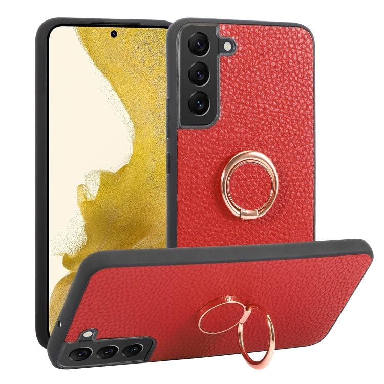 For Samsung Galaxy S22+ 5G Litchi Texture Magnetic Phone Case with Ring Holder