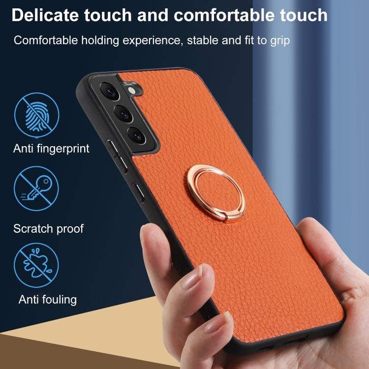 For Samsung Galaxy S22+ 5G Litchi Texture Magnetic Phone Case with Ring Holder