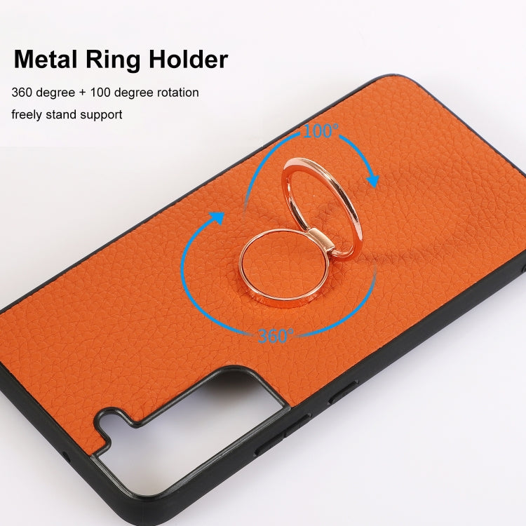 For Samsung Galaxy S22+ 5G Litchi Texture Magnetic Phone Case with Ring Holder