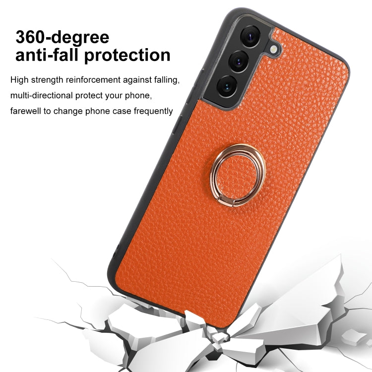 For Samsung Galaxy S22+ 5G Litchi Texture Magnetic Phone Case with Ring Holder