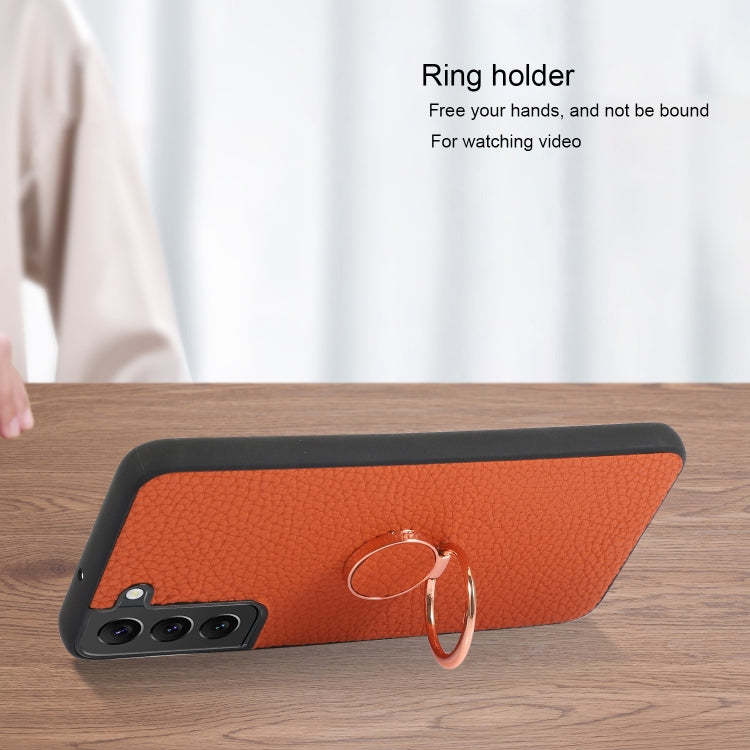 For Samsung Galaxy S22+ 5G Litchi Texture Magnetic Phone Case with Ring Holder