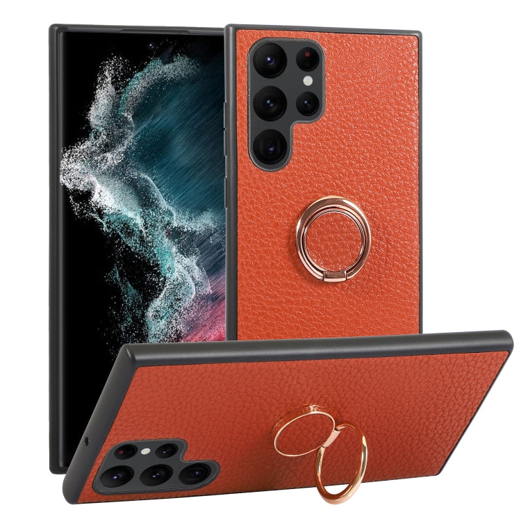 For Samsung Galaxy S22 Ultra 5G Litchi Texture Magnetic Phone Case with Ring Holder