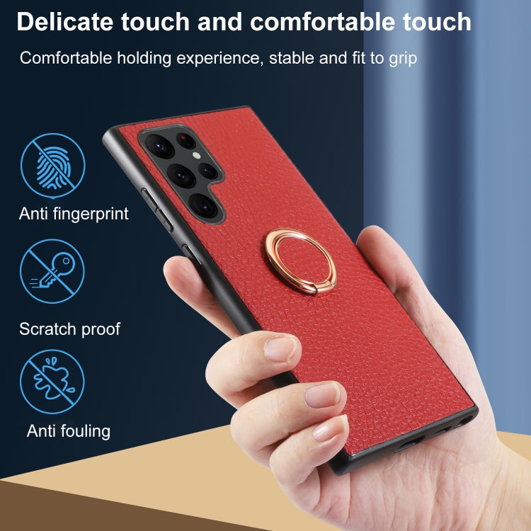 For Samsung Galaxy S22 Ultra 5G Litchi Texture Magnetic Phone Case with Ring Holder