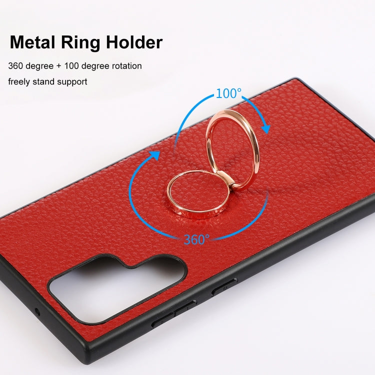 For Samsung Galaxy S22 Ultra 5G Litchi Texture Magnetic Phone Case with Ring Holder