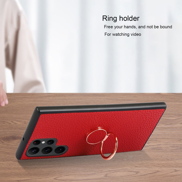 For Samsung Galaxy S22 Ultra 5G Litchi Texture Magnetic Phone Case with Ring Holder
