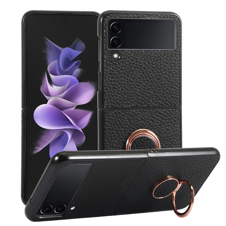 For Samsung Galaxy Z Flip4 Litchi Texture Magnetic Phone Case with Ring Holder