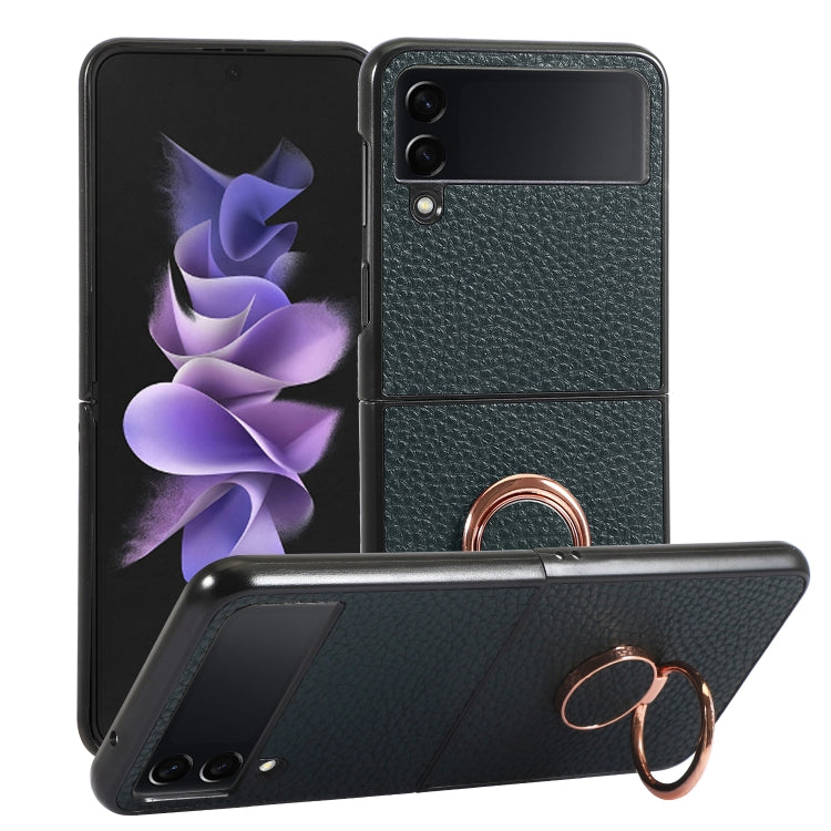 For Samsung Galaxy Z Flip4 Litchi Texture Magnetic Phone Case with Ring Holder