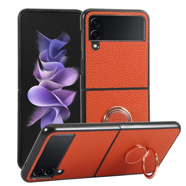 For Samsung Galaxy Z Flip4 Litchi Texture Magnetic Phone Case with Ring Holder
