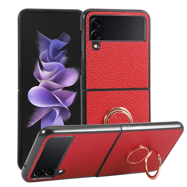 For Samsung Galaxy Z Flip4 Litchi Texture Magnetic Phone Case with Ring Holder
