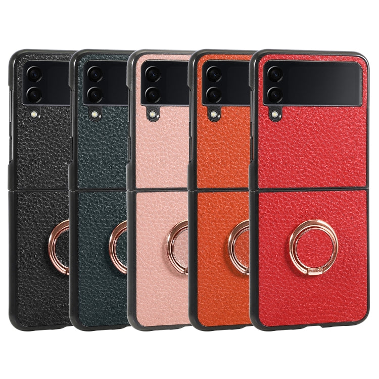 For Samsung Galaxy Z Flip4 Litchi Texture Magnetic Phone Case with Ring Holder