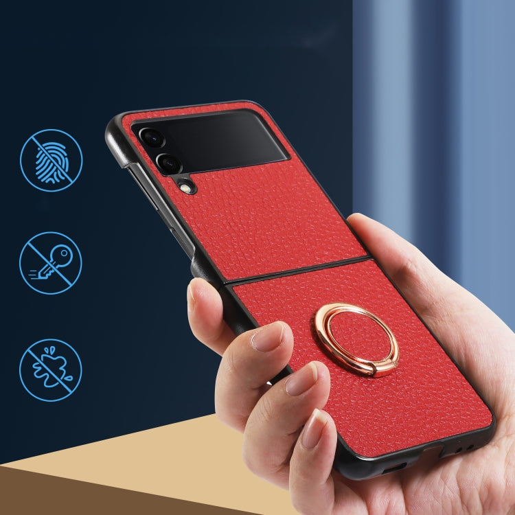 For Samsung Galaxy Z Flip4 Litchi Texture Magnetic Phone Case with Ring Holder