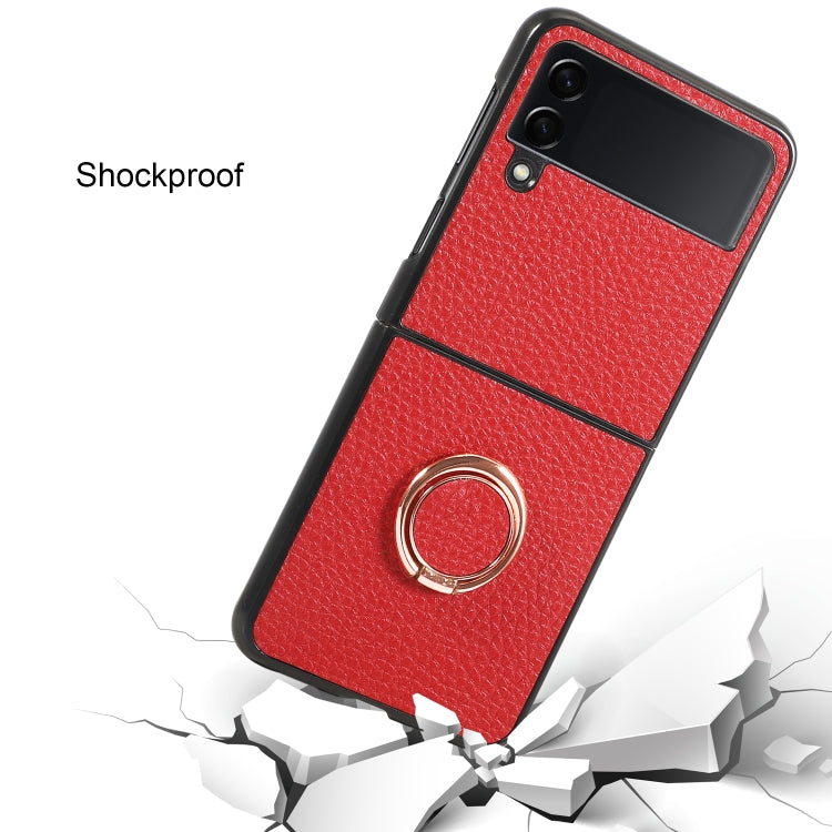 For Samsung Galaxy Z Flip4 Litchi Texture Magnetic Phone Case with Ring Holder