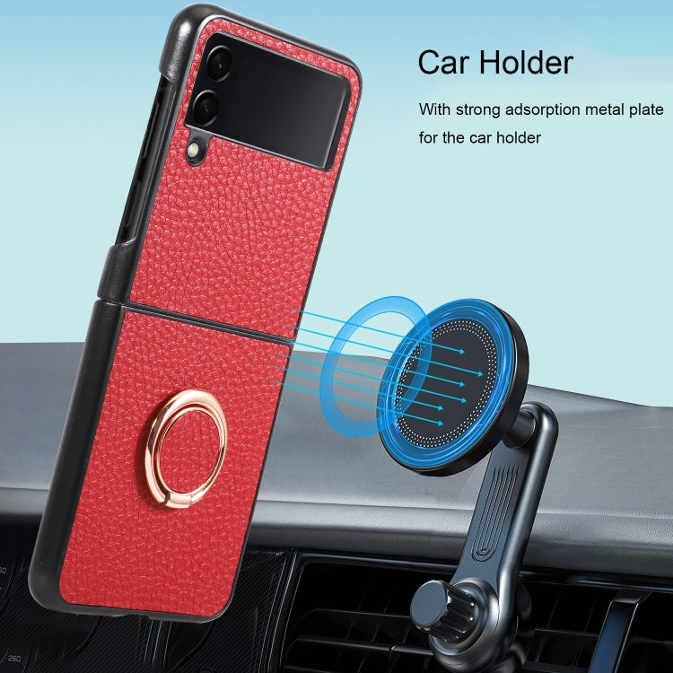 For Samsung Galaxy Z Flip4 Litchi Texture Magnetic Phone Case with Ring Holder