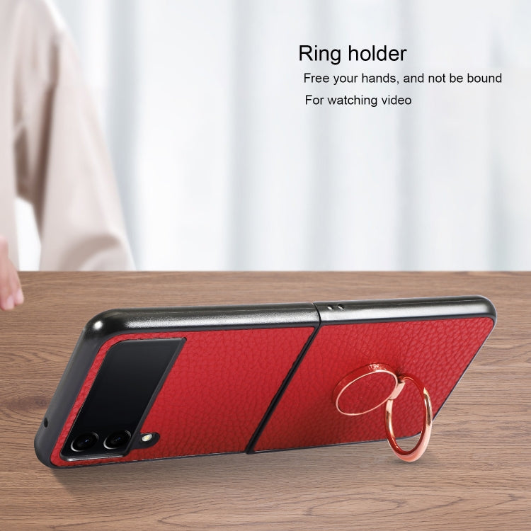 For Samsung Galaxy Z Flip4 Litchi Texture Magnetic Phone Case with Ring Holder