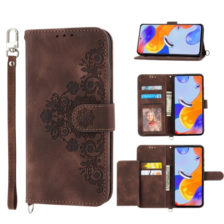 For Xiaomi Redmi Note 11S Skin-feel Flowers Embossed Wallet Leather Phone Case