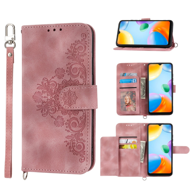 For Xiaomi Redmi 10C Skin-feel Flowers Embossed Wallet Leather Phone Case