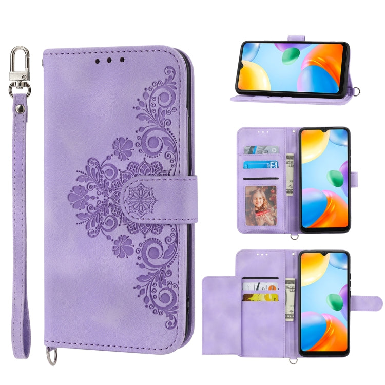 For Xiaomi Redmi 10C Skin-feel Flowers Embossed Wallet Leather Phone Case