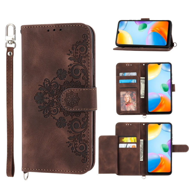 For Xiaomi Redmi 10C Skin-feel Flowers Embossed Wallet Leather Phone Case