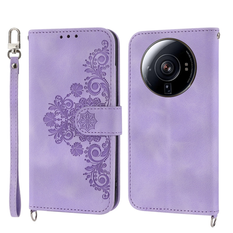 For Xiaomi 12 Ultra Skin-feel Flowers Embossed Wallet Leather Phone Case