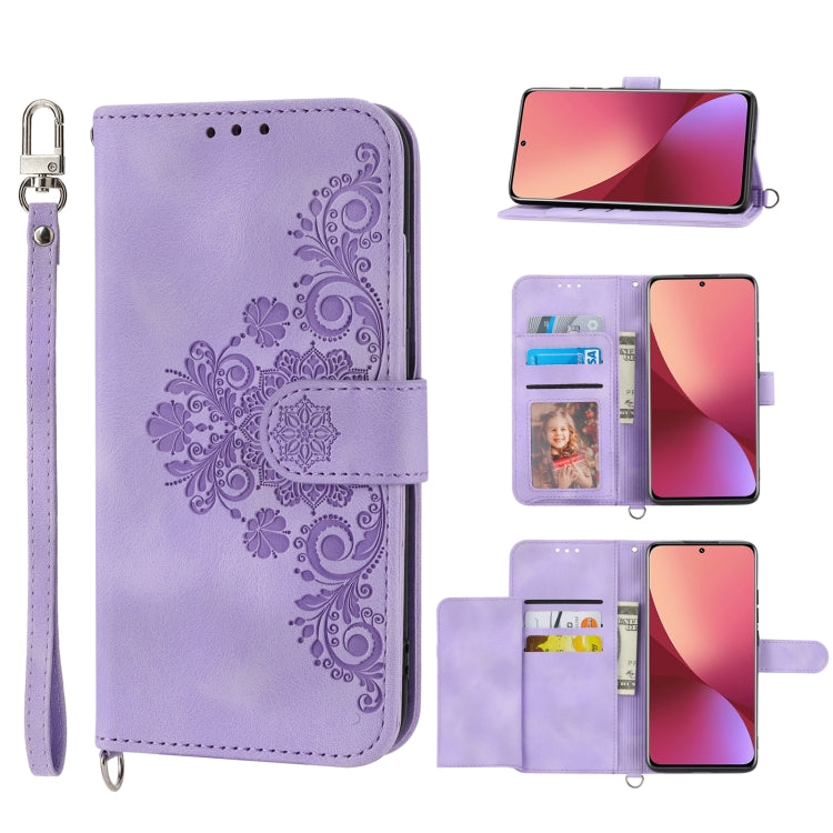 For Xiaomi 12T / 12T Pro / Redmi K50 Ultra Skin-feel Flowers Embossed Wallet Leather Phone Case